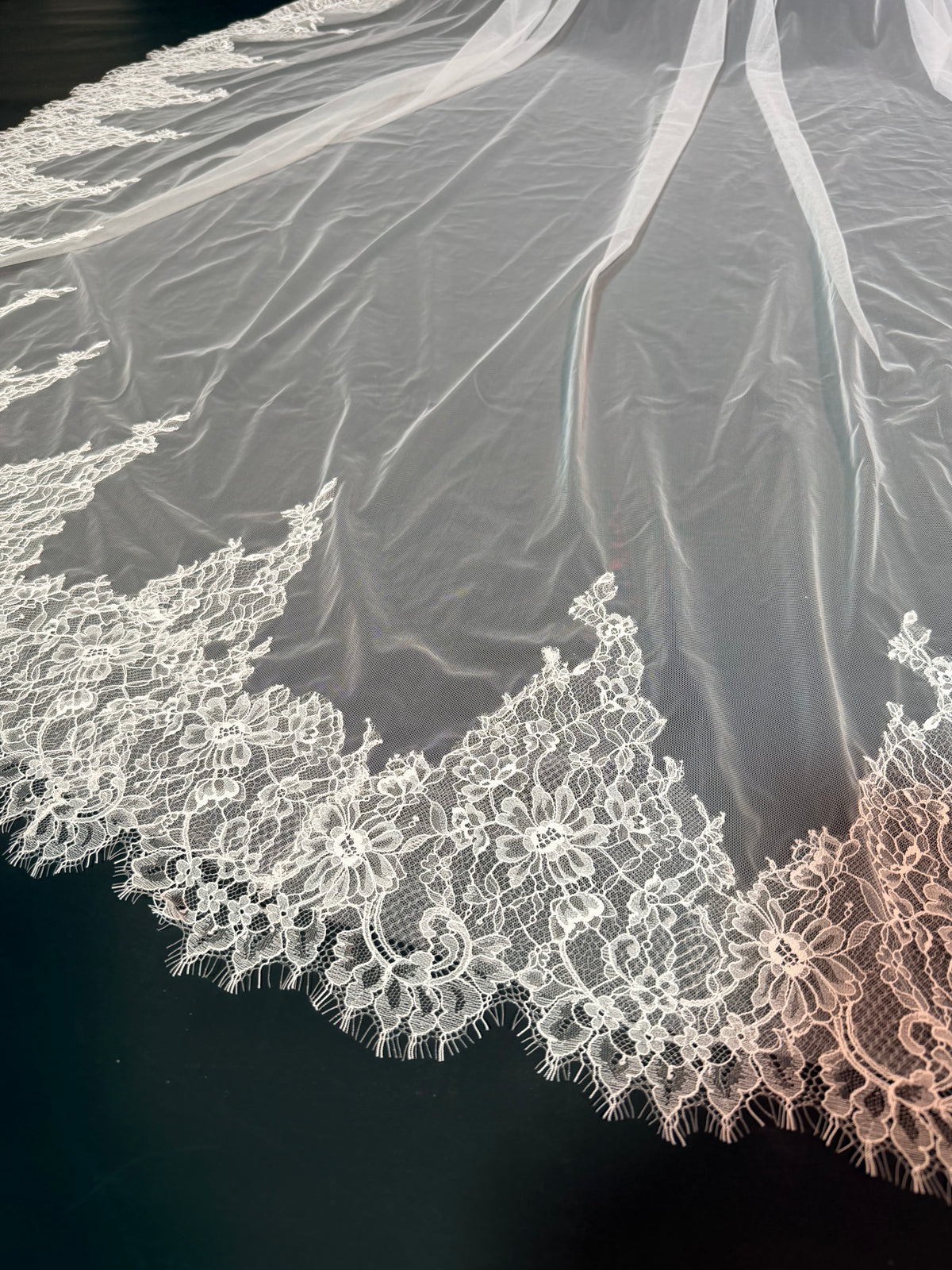 Floral Chantilly Lace, Cathedral Veil — photograph 2 of 4