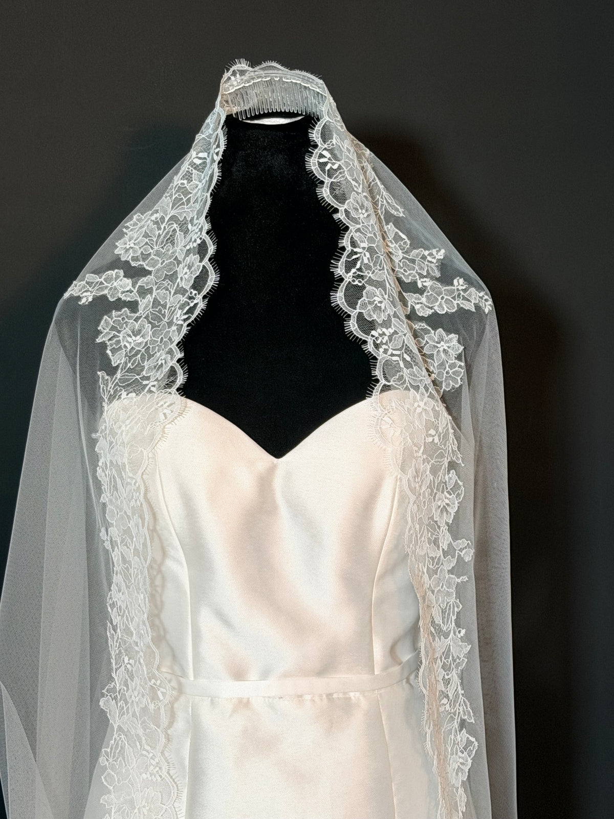 Cathedral Mantilla Veil, Soft Lace — photograph 2 of 5