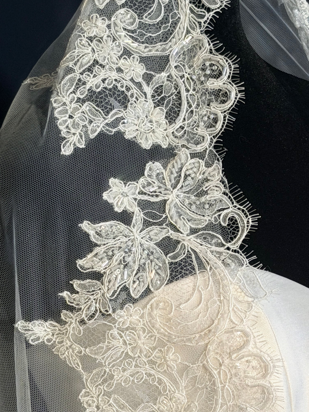 Mantilla Veil with Embroidered Lace & Sequins — photograph 3 of 4