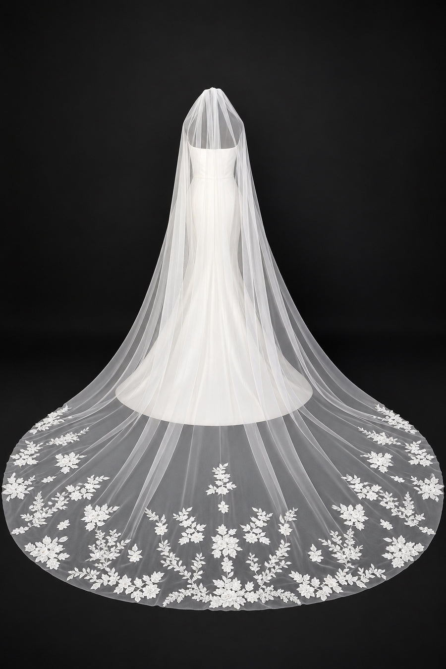 Cathedral Veil with Floral Embroidered Lace
