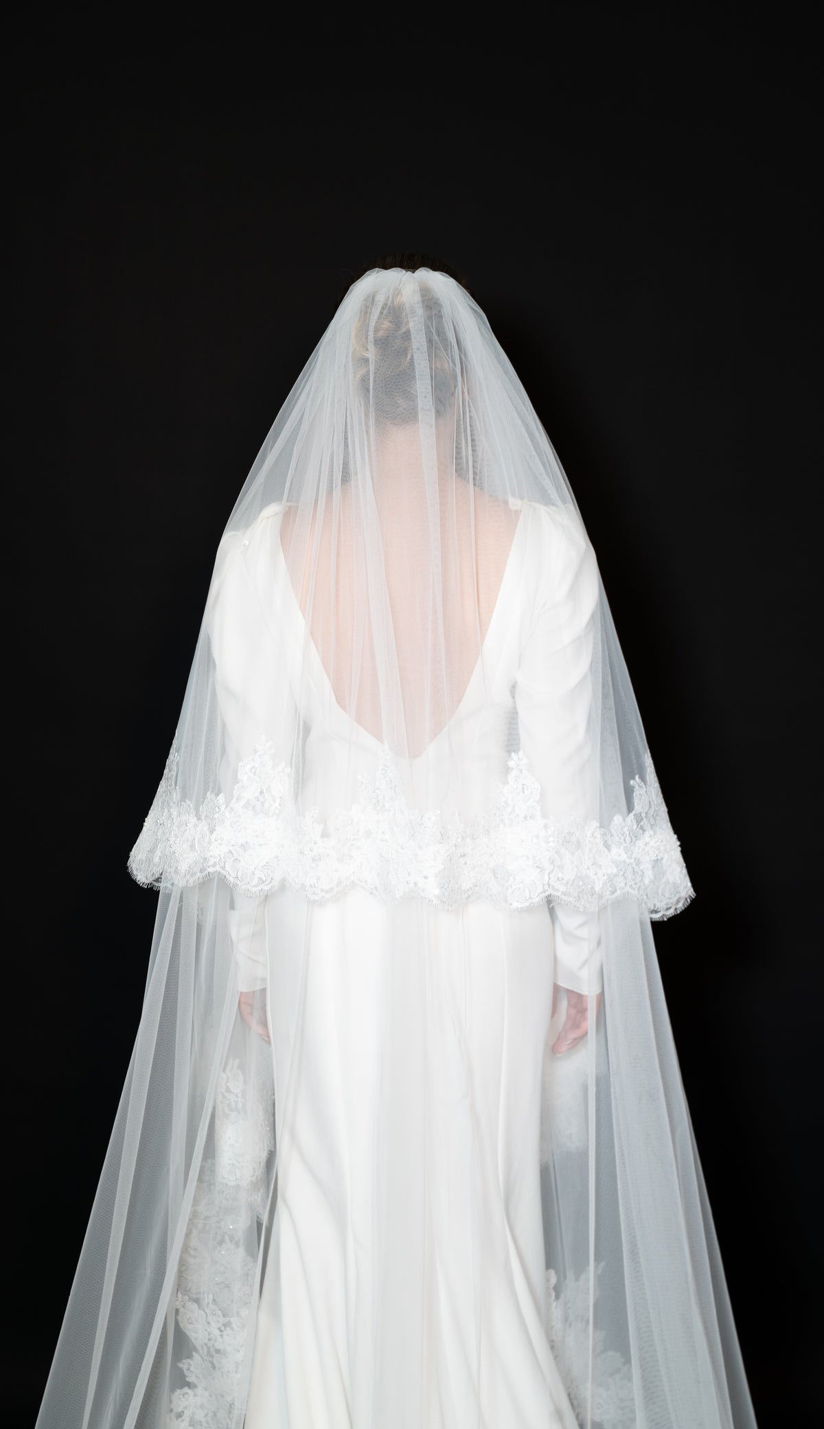 Dianna Cathedral Lace Veil with Blusher — photograph 3 of 6