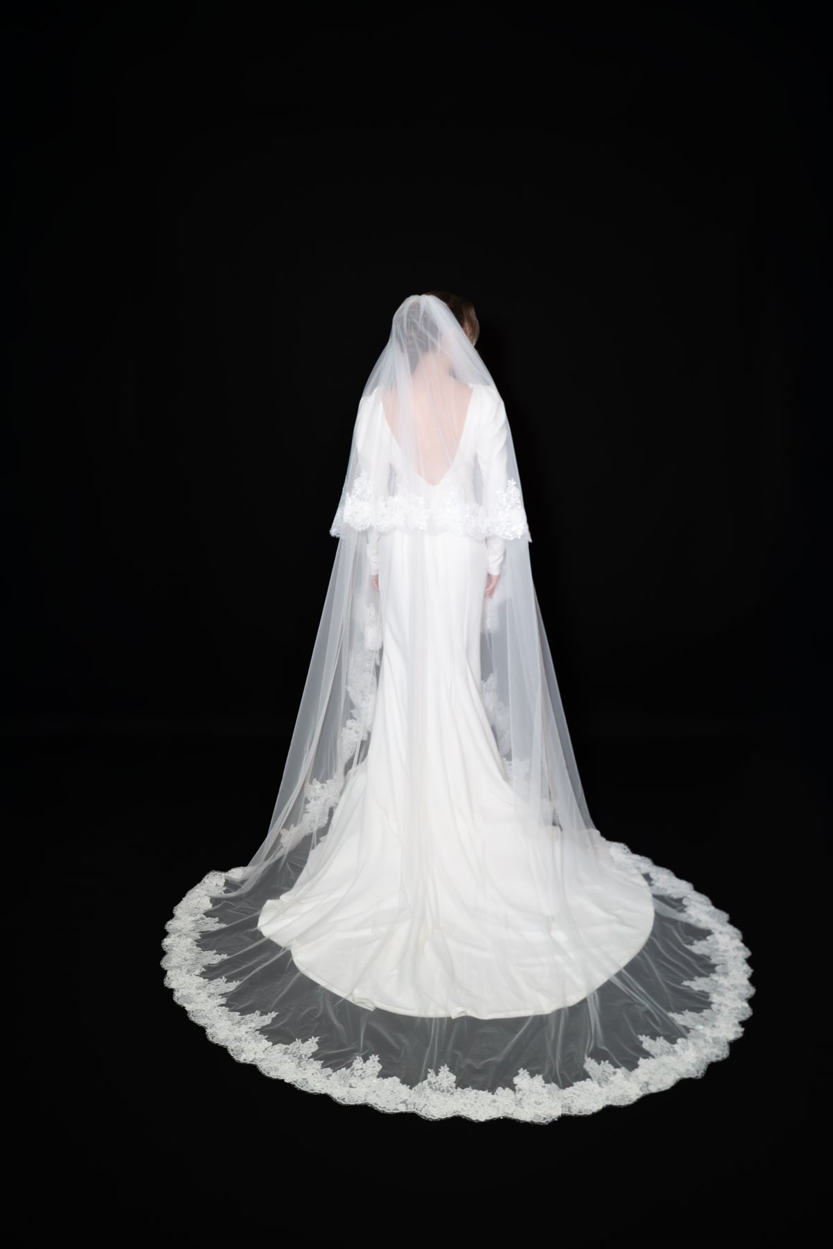 Dianna Cathedral Lace Veil with Blusher — photograph 2 of 6