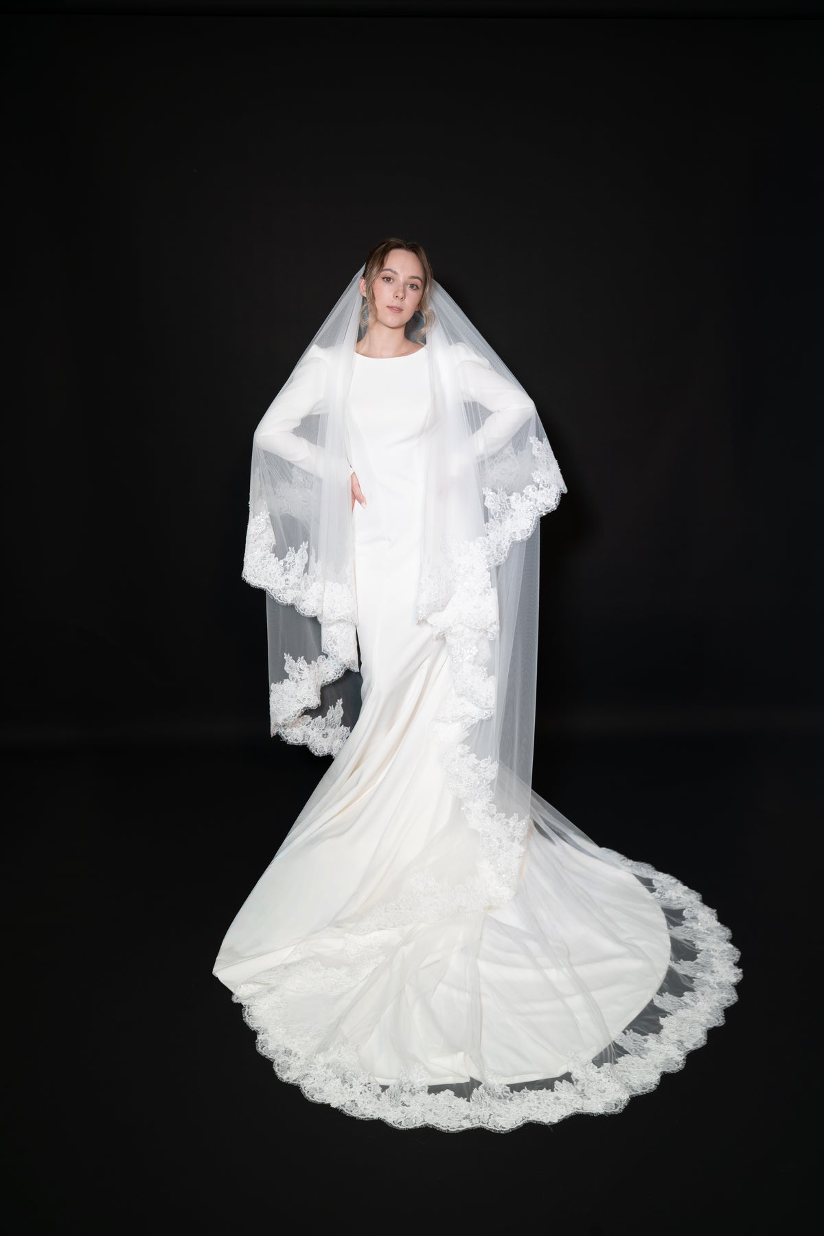 Dianna Cathedral Lace Veil with Blusher — photograph 1 of 6