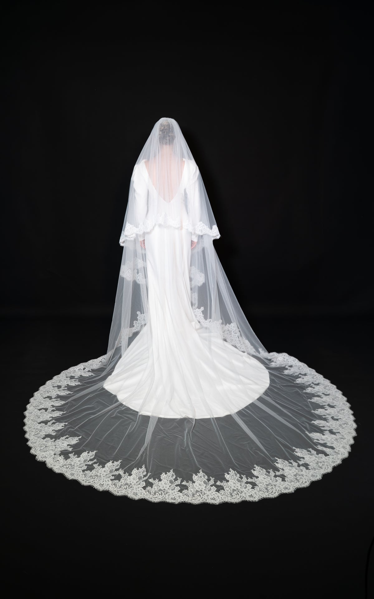Lace Cathedral Veil with Blusher — photograph 1 of 7