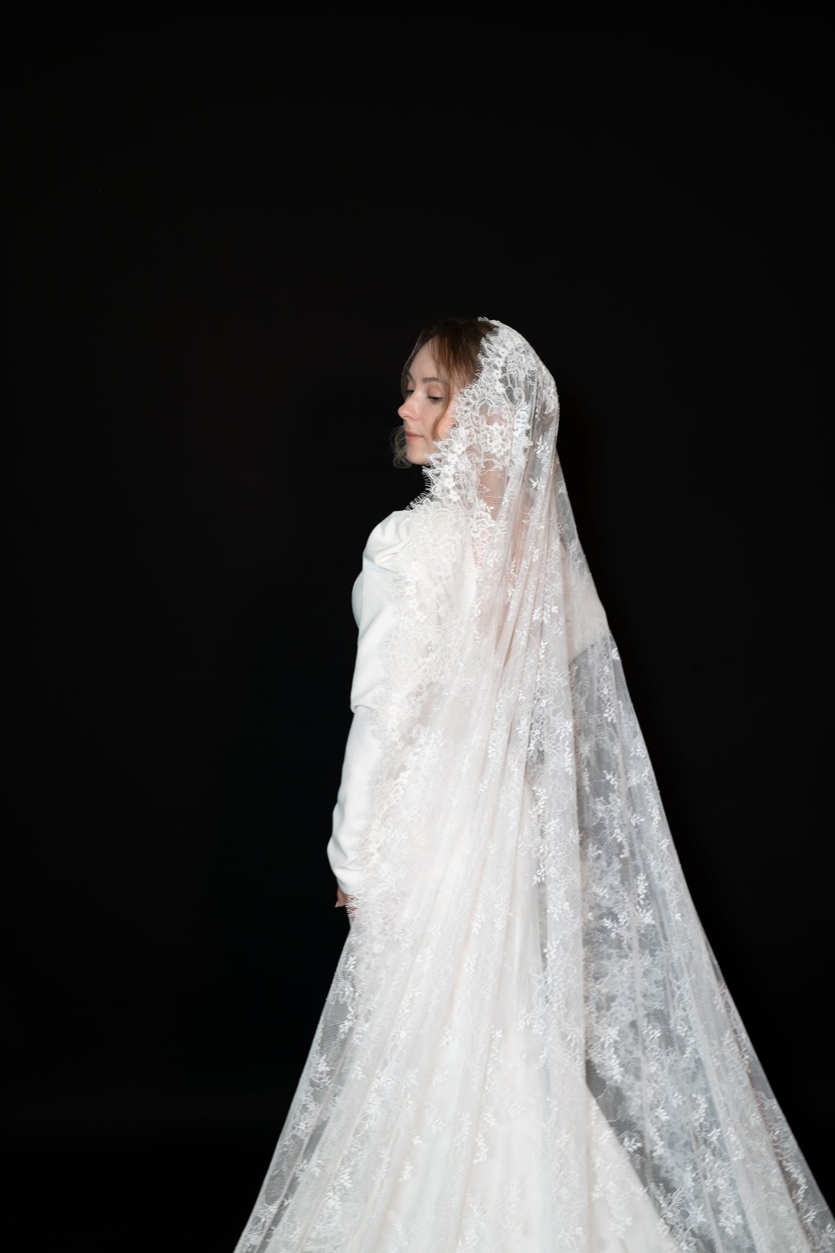 Dramatic French Lace Cathedral Veil — photograph 2 of 6