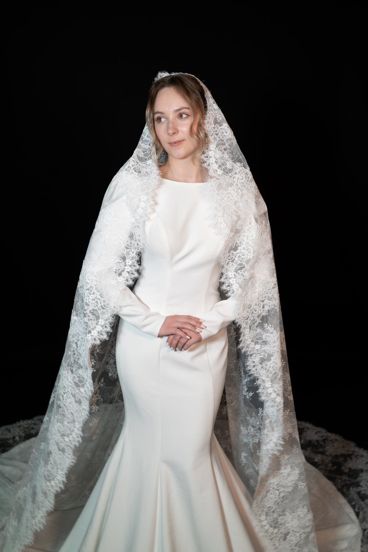 Dramatic French Lace Cathedral Veil — photograph 5 of 6