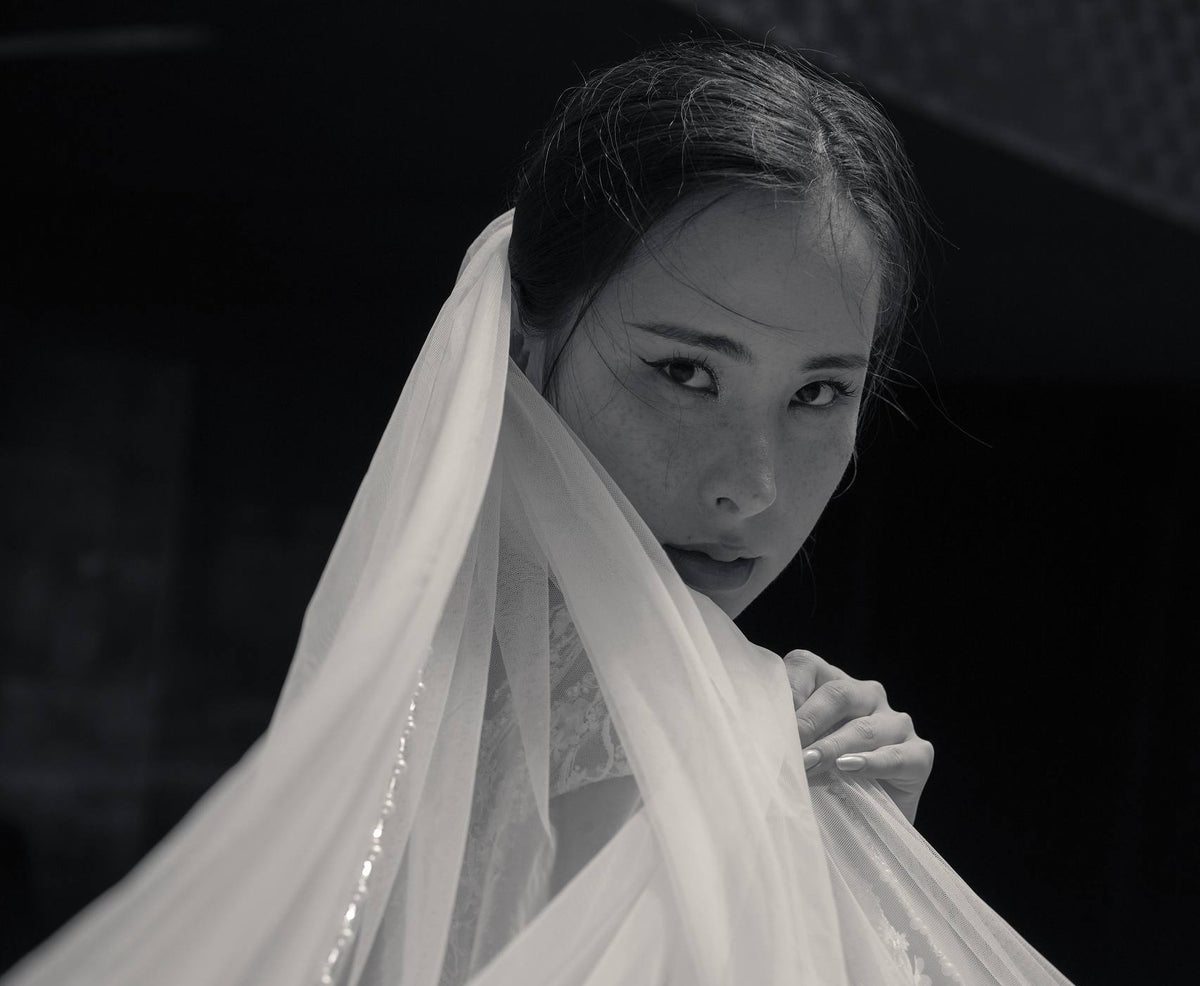 A hand-finished bridal veil